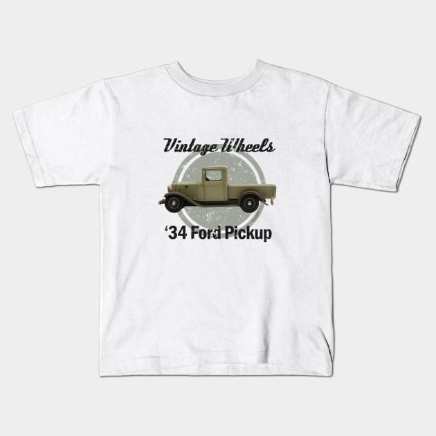 Vintage Wheels - '34 Ford Pickup Kids T-Shirt by DaJellah